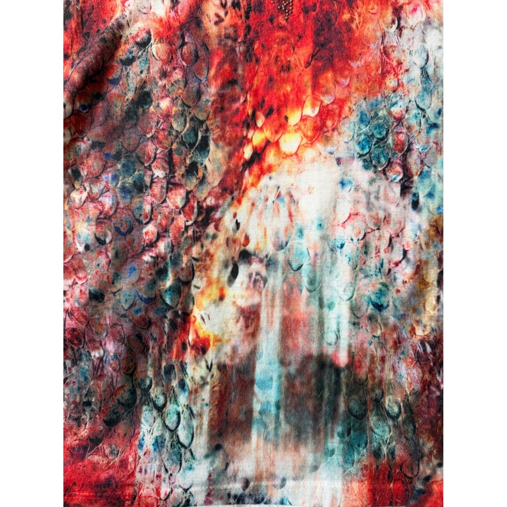New Directions Womens Batwing Studded Abstract Top Orange/Teal/Red-EUC Sz M - Picture 4 of 11